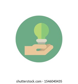 hand with saving light bulb green energy block icon vector illustration