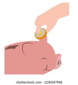 hand saving in piggy with bitcoin