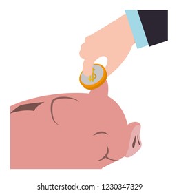 hand saving in piggy with dollar