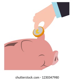 hand saving in piggy with litecoin