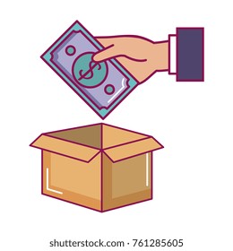 hand with savings box isolated icon