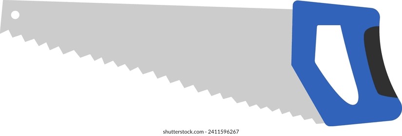 Hand saw with blue and black handle isolated on white. Saw for cutting wood, DIY tools concept vector illustration.