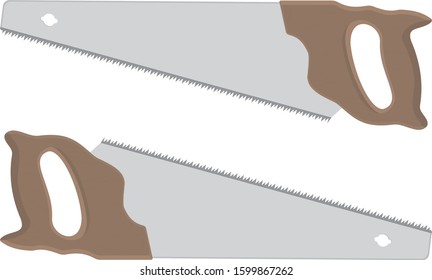 Hand Saw Carpentry With Metal Blade And Wooden Handle. Hand Saw Vector Illustration