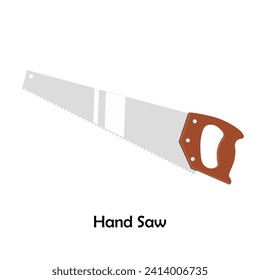 Hand saw color illustration vector. Work tool icon for web, tag, label, mechanical shop, garage, repair shop, workshop. Symbol for mechanical engineering, carpentry, mechanic, engineer, carpenter