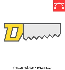 Hand saw color line icon, tool and repair, saw vector icon, vector graphics, editable stroke filled outline sign, eps 10