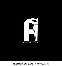 Handsäge Konzept einfache Wohnung A Brief Logo Design. Vektor EPS10.