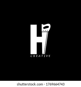 Hand saw concept simple flat H letter logo design. Vector EPS 10.