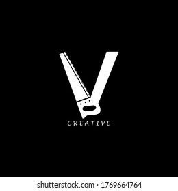 Handsäge Konzept einfache flache V-Buchstaben Logo Design. Vektor EPS10.