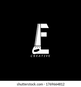 Hand saw concept simple flat E letter logo design. Vector EPS 10.