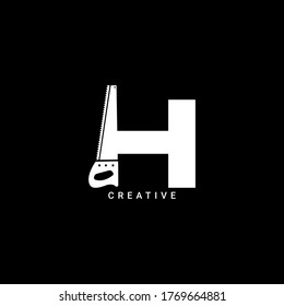 Hand saw concept simple flat H letter logo design. Vector EPS 10.