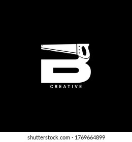 Hand Saw Concept Simple Flat B Letter Logo Design. Vector EPS 10.