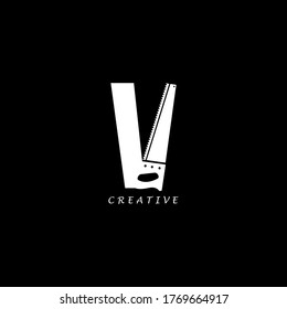 Handsäge Konzept einfache flache V-Buchstaben Logo Design. Vektor EPS10.