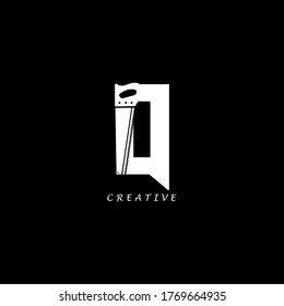 Hand saw concept simple flat Q letter logo design. Vector EPS 10.