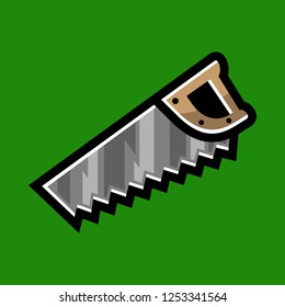 Hand saw construction tool for cutting wood. Vector cartoon illustration