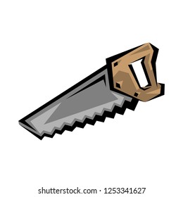 Hand saw construction tool for cutting wood. Vector cartoon illustration