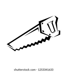 Hand saw construction tool for cutting wood. Vector cartoon illustration