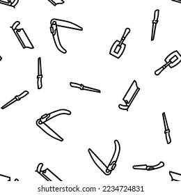 hand saw construction vector seamless pattern thin line illustration
