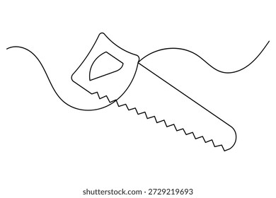 Hand saw continuous one line drawing on white background