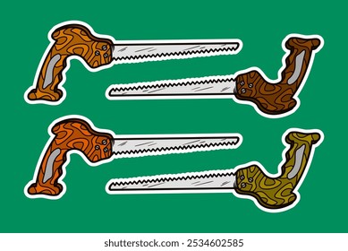 Hand Saw Doodle Sticker Illustration