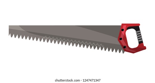 Hand saw with ergonomic red handle. Flat. Vector illustration