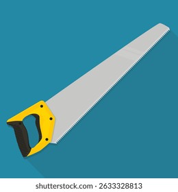 Hand saw in flat design style on blue background with long shadow