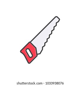 Hand saw flat line colored icon.