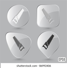 Hand saw. Glass buttons. Vector illustration.