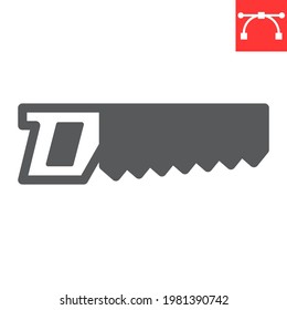 Hand saw glyph icon, tool and repair, saw vector icon, vector graphics, editable stroke solid sign, eps 10