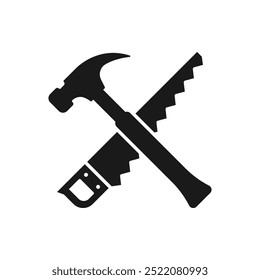 Hand saw and hammer icon flat style isolated on white background. Vector illustration