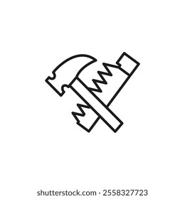 Hand saw and hammer icon Symbol mark in Outline style