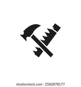 Hand saw and hammer icon Symbol mark in Outline style