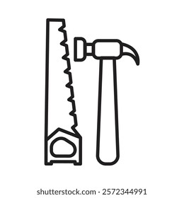 Hand saw and hammer icon Vector flat thin line illustration