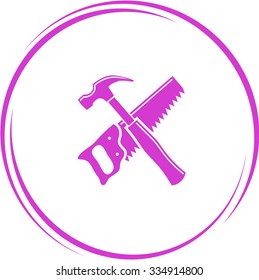 hand saw and hammer. Internet button. Vector icon.