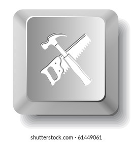 Hand saw and hammer. Vector computer key.