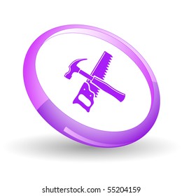 Hand saw and hammer. Vector icon.