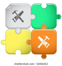 Handsäge und Hammer. Vektorpuzzle.