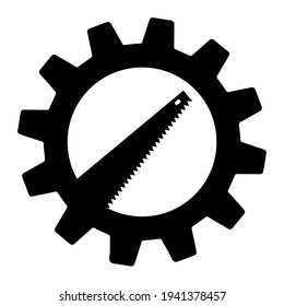 Hand saw or handsaw carpentry tool  in gear icon for apps and websites