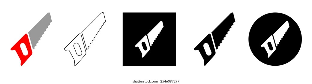 Hand saw or handsaw carpentry tool, Wood Working, cutting repair or renovation vector pictogram sign icon symbol ui and ux design, glyphs and stroke line