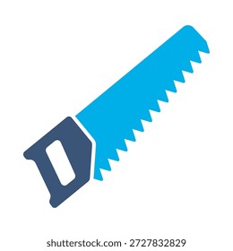 Hand saw icon blue flat vector design carpentry tool symbol construction repair wood cut hardware graphic element sign