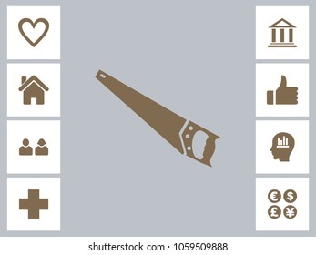 Hand Saw Icon With Bonus Icons. Eps-10.