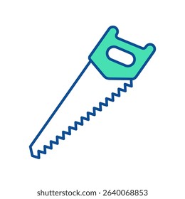 Hand saw icon. Construction tool. Color vector instrument illustration