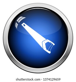 Hand saw icon. Glossy Button Design. Vector Illustration.