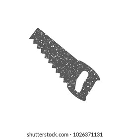Hand saw icon in grunge texture. Vintage style vector illustration.