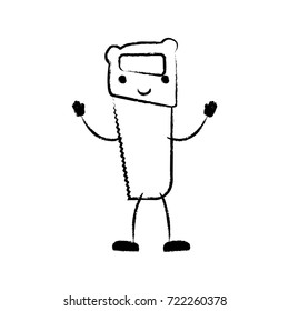 hand saw icon monochrome cartoon blurred silhouette vector illustration