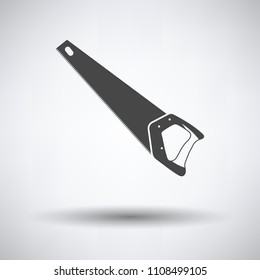 Hand saw icon on gray background, round shadow. Vector illustration.
