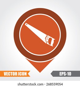 Hand Saw Icon On Map Pointer. Eps.-10.