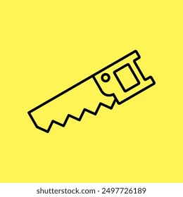 hand saw icon simple, line vector isolated on yellow background. trendy and modern design