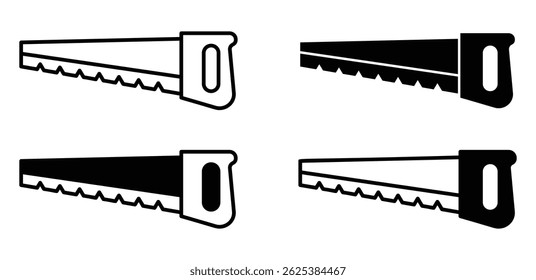 Ícones de serra manual Silhuetas em preto e branco Definir Ilustração de Design de Vetor