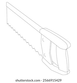 Hand Saw Line Art Vector Illustration on White Background. High-Quality Detailed Design for DIY Projects, Carpentry, and Construction