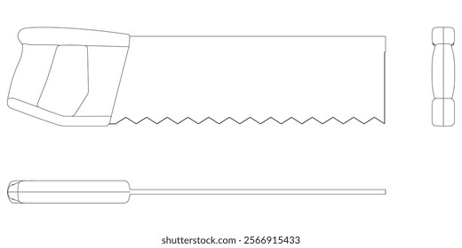 Hand Saw Line Art Vector Illustration on White Background. High-Quality Detailed Design for DIY Projects, Carpentry, and Construction